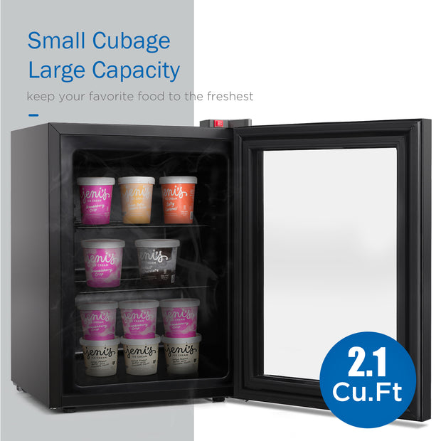 Northair 2.1 Cu Ft Countertop Display Glass Door Freezer with LED Light Perfect for Ice Cream at POS