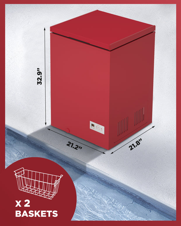 Northair 3.5 Cu.ft Low Temperature Freezer 14 °Fto -40w°F with Removable Basket,Free Standing Compact Fridge Freezer for Home/Kitchen/Office/Bar, Red