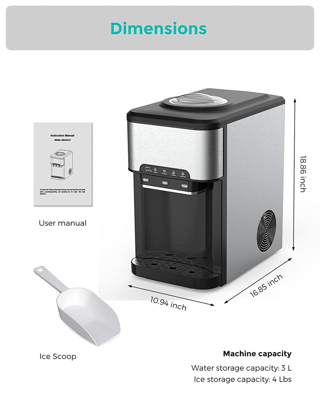 TABU 3 In 1 Countertop Water Dispenser With Ice Maldives